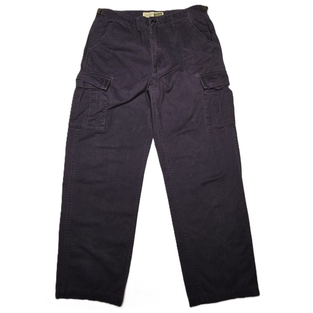 Cabela’s Men’s Cargo Pants 32 Black Cotton Side Buckle Tabs Workwear